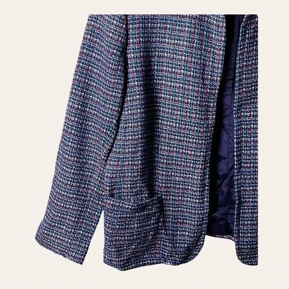 0337W. TALBOTS PETITES TWEED BLAZER SIZE 14P BLUE RED‎ AND WHITE IN COLOR - Picture 4 of 14